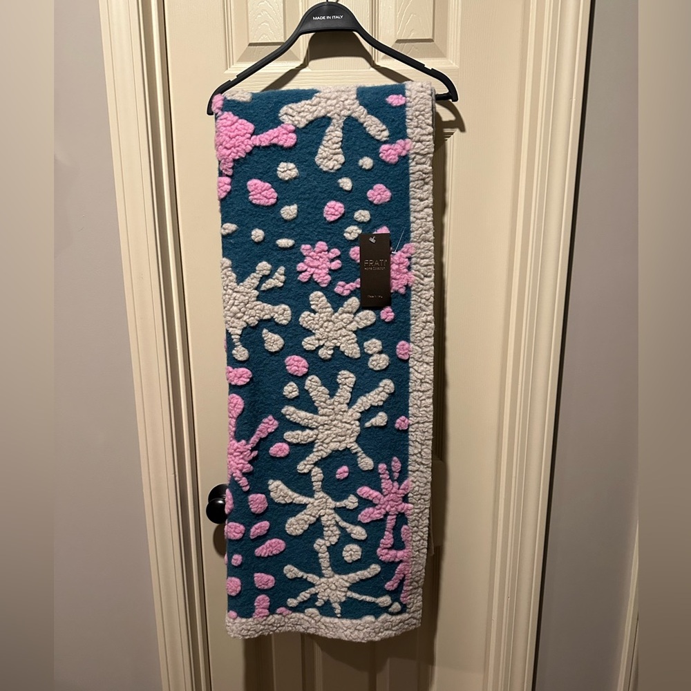 Anthropologie Frati Blue and Pink Story Wool Blend Blanket Throw